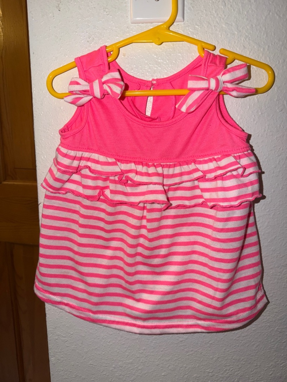 Girls' Hot Pink Striped Ruffle Tank with Bow Straps